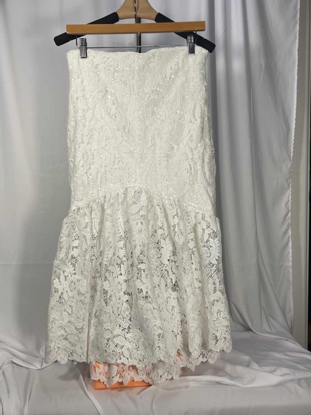 Avec Les Filles White Lace High-Low Mermaid Skirt. Boho, elegant, lace, French
